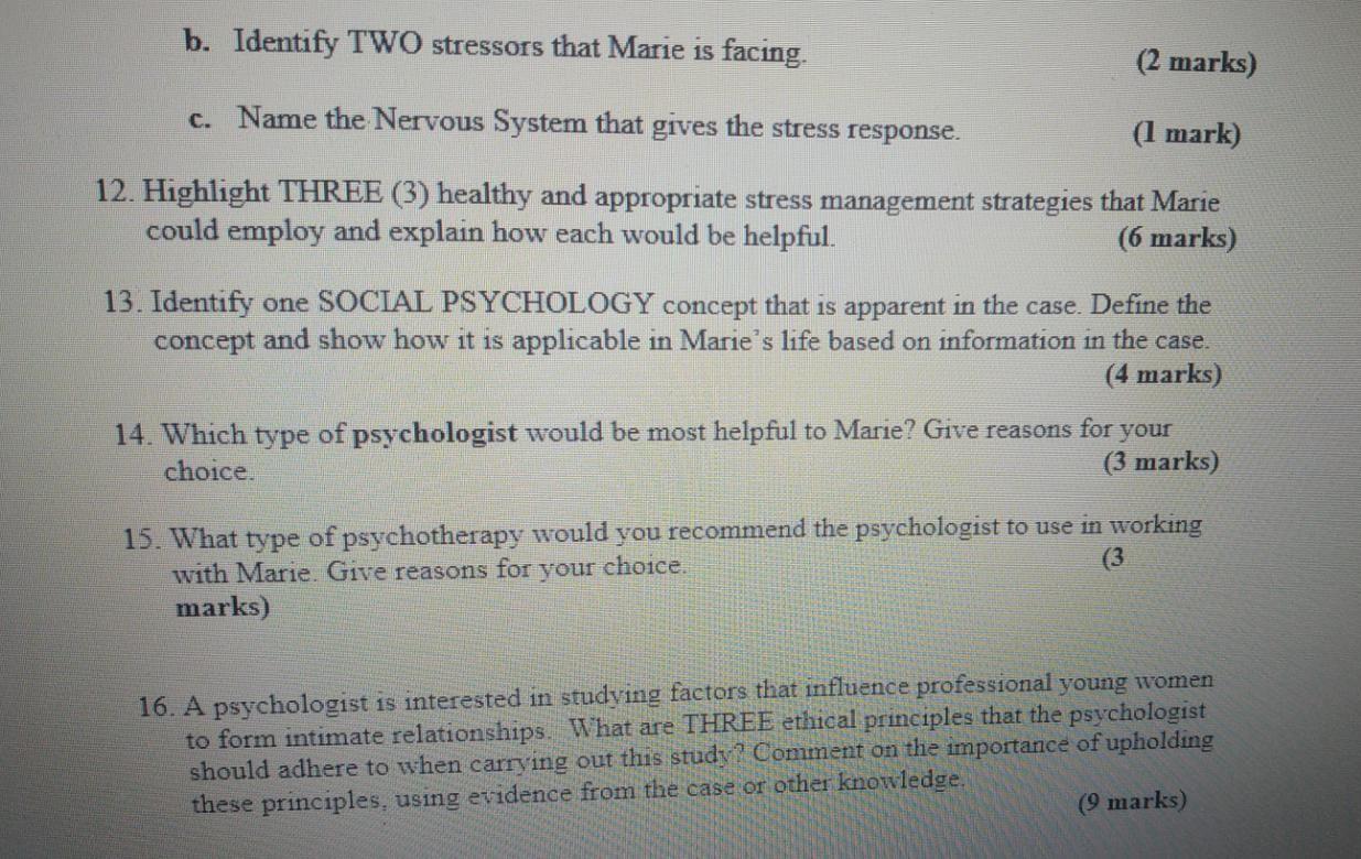 Solved Marie is a 28 year old female, who has been very | Chegg.com
