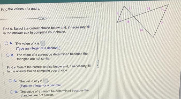 Solved Find the values of x and y. Find x. Select the | Chegg.com