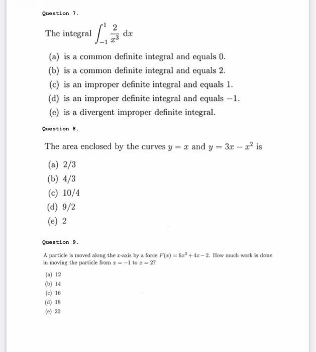 Solved Question 7. T! The integral Lines dac (a) is a common | Chegg.com