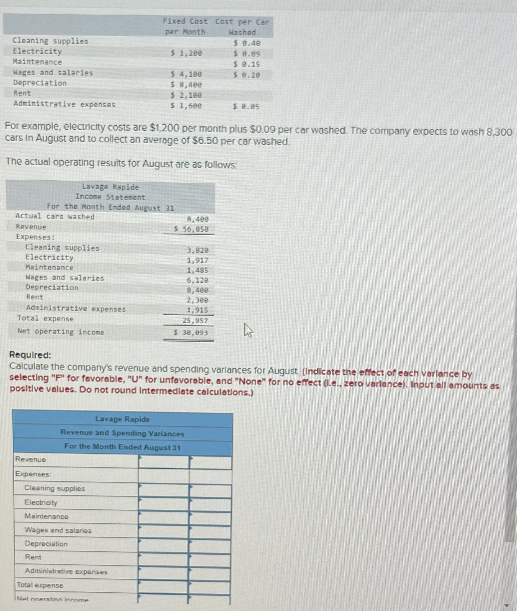 Solved \table[[,\table[[Fixed Cost Cost per Car],[per