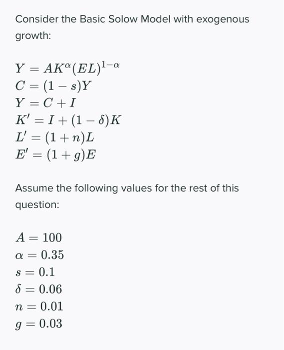 Solved Consider the Basic Solow Model with exogenous growth: | Chegg.com