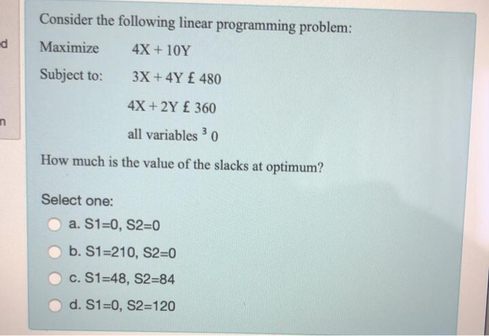 Solved d Consider the following linear programming problem: | Chegg.com