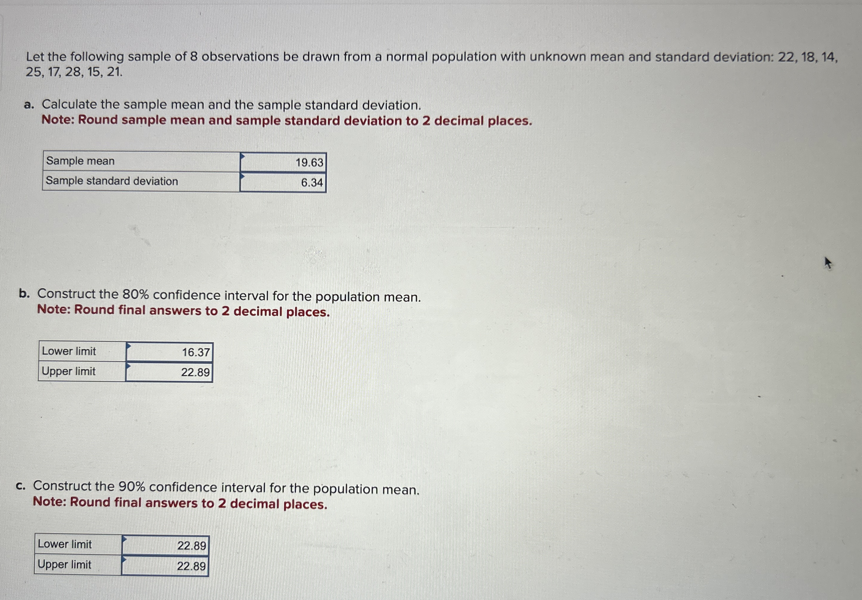 Solved Let the following sample of 8 ﻿observations be drawn