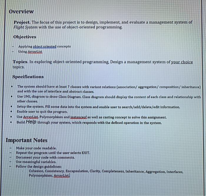 Overview Project. The focus of this project is to | Chegg.com