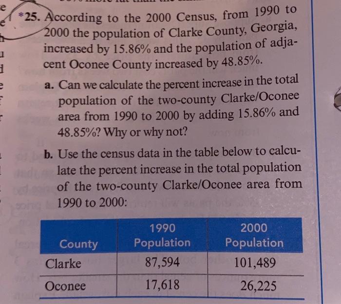 Solved е 1 *25. According to the 2000 Census, from 1990 to | Chegg.com