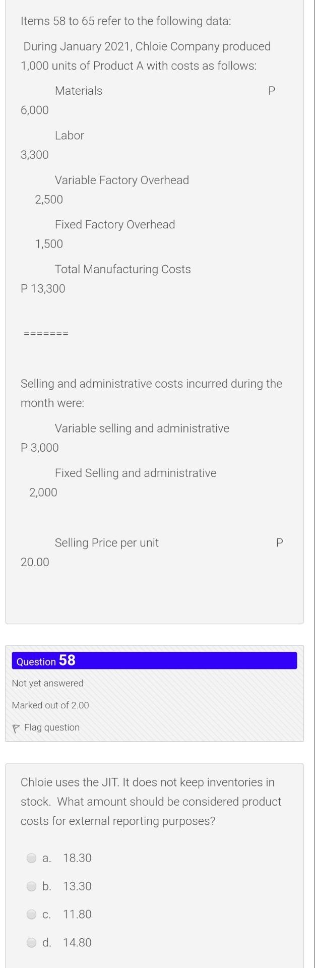 Solved Items 58 to 65 refer to the following data: During | Chegg.com