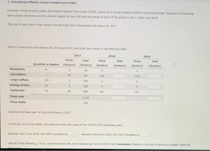 Solved 1. Calculating Inflation Using A Simple Price Index | Chegg.com