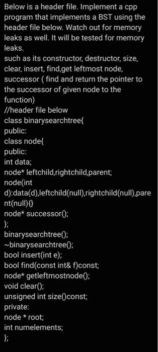 Solved Below is a header file. Implement a cpp program that | Chegg.com