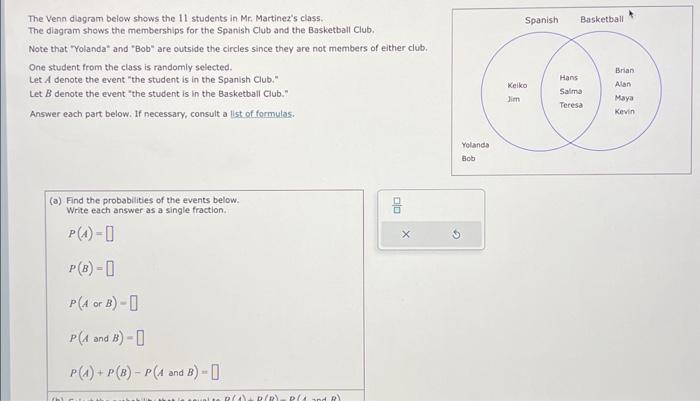 Solved The Venn diagram below shows the 11 students in Mr. | Chegg.com