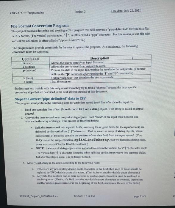 Solved CSC237 C++ Programming Project 3 Dec date: July 22, | Chegg.com