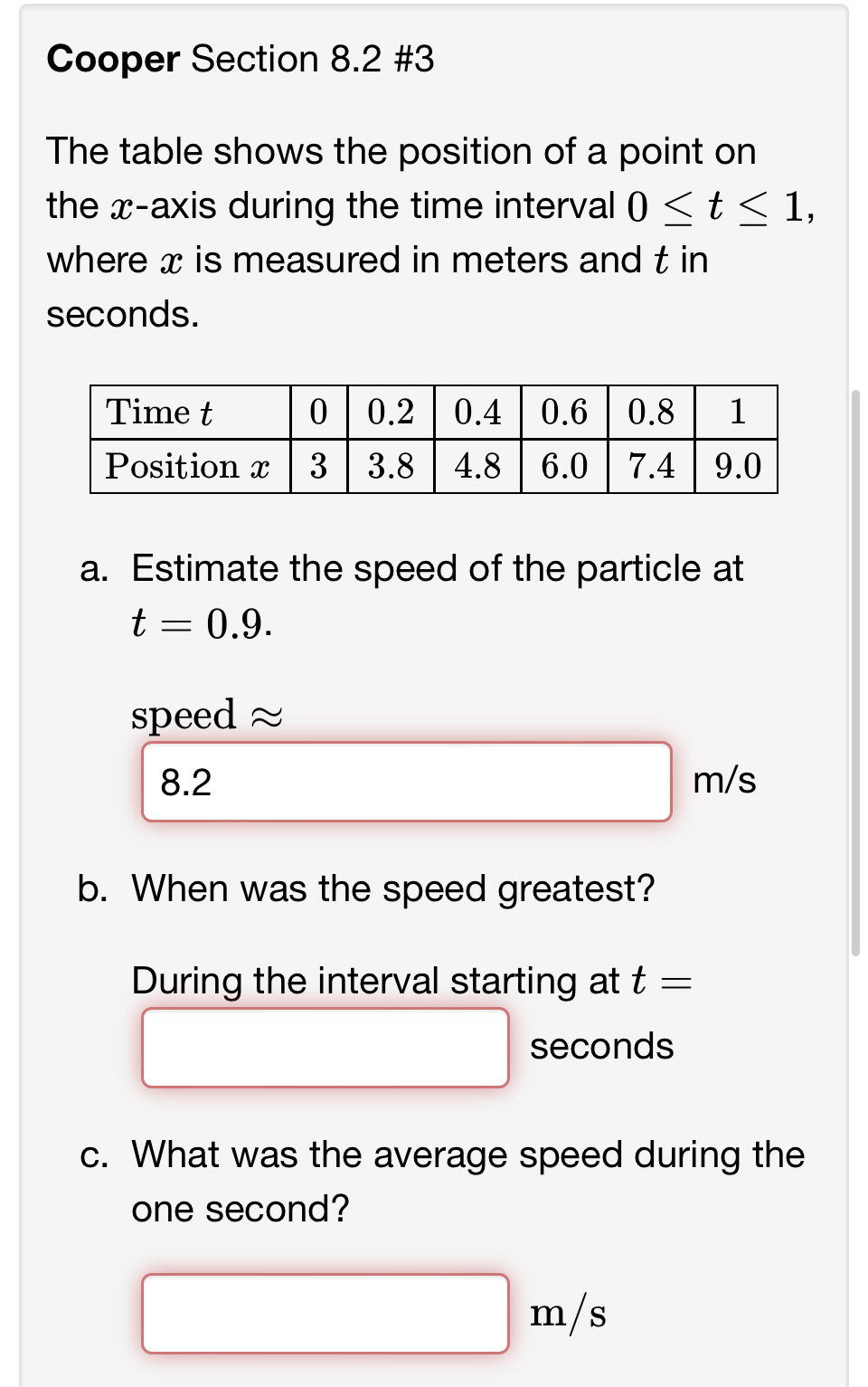 Solved Cooper Section 8.2 ﻿#3The table shows the position of | Chegg.com