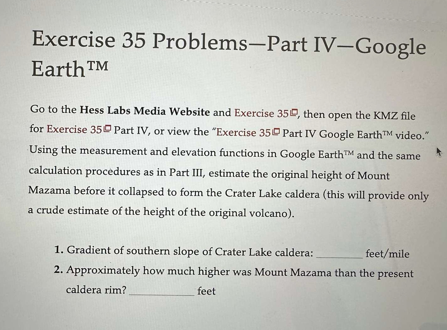 Solved Exercise 35 ﻿Problems-Part IV-Google Earth ?TMGo to | Chegg.com