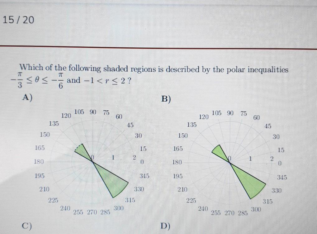 Solved 15 Which Of The Following Shaded Regions Is Chegg Com