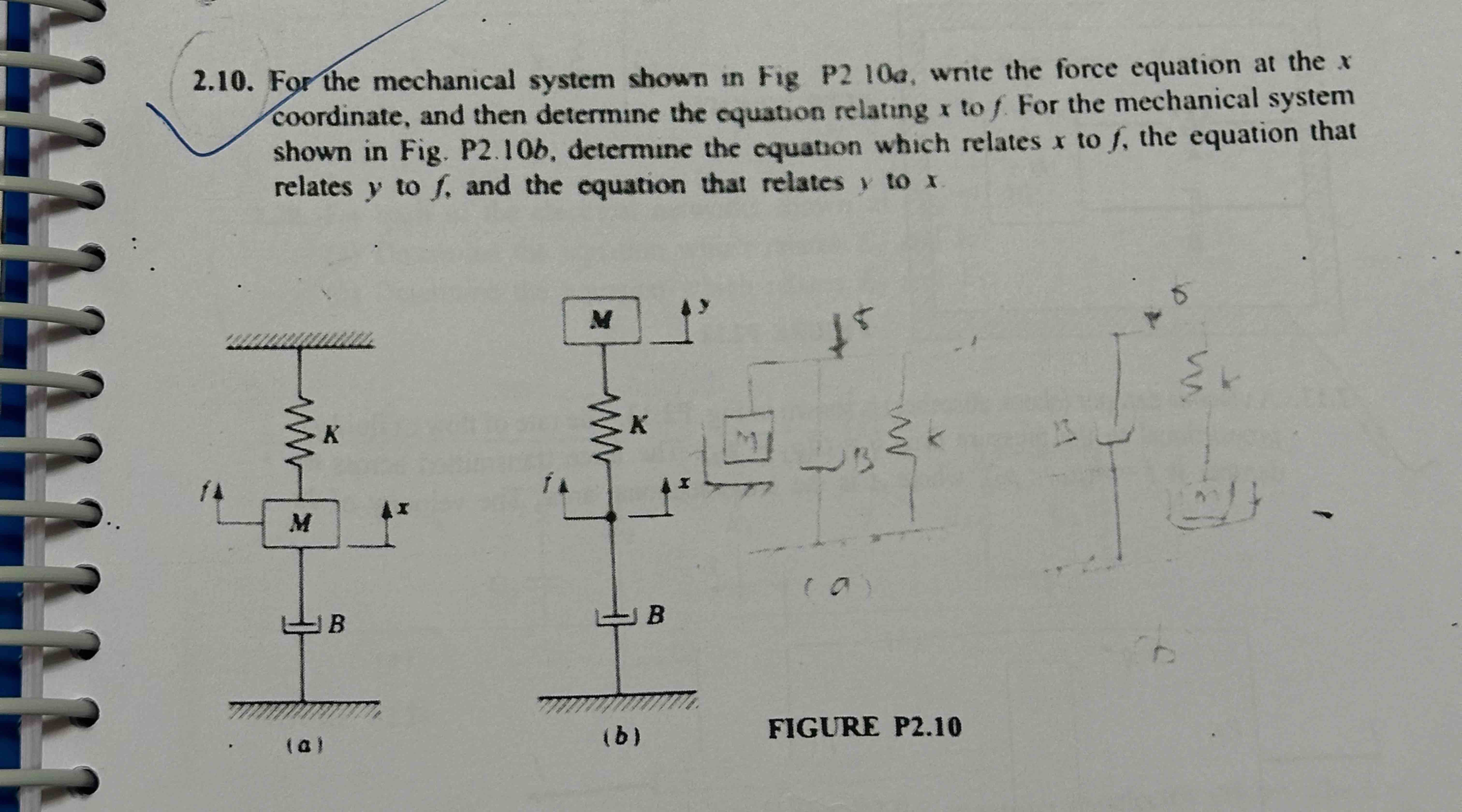 Solved For the mechanical system shown in Fig P2 10a, ﻿write | Chegg.com