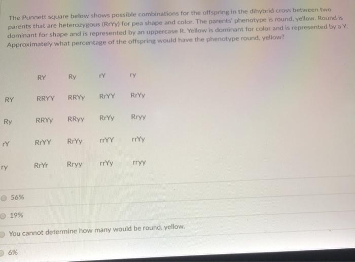 Solved The Punnett square below shows possible combinations | Chegg.com