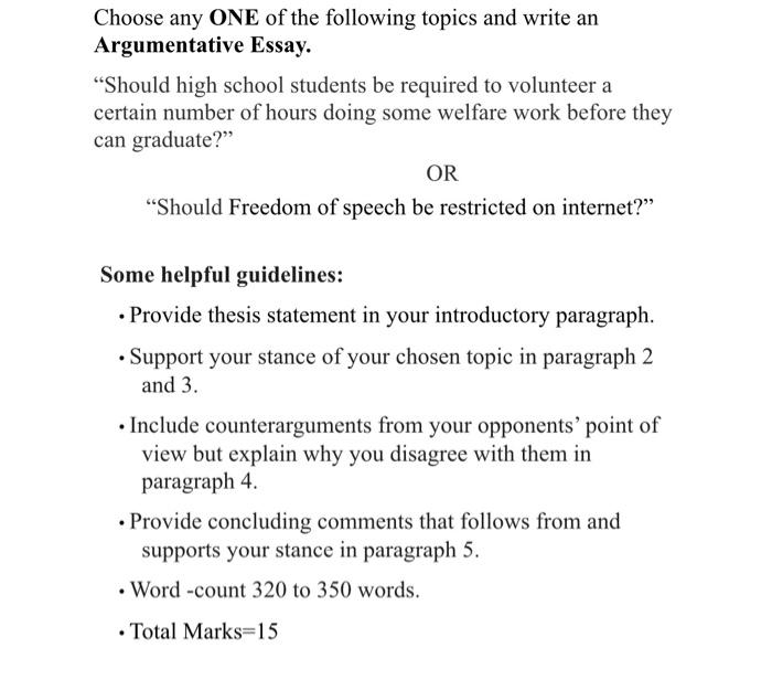 argumentative essay topics high school 2022