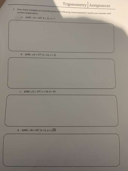 Solved Trigonometry Assignment 2. How many triangles are