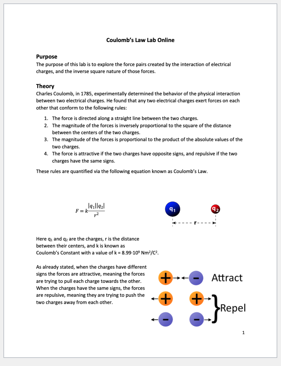 columbs law labCoulomb's Law Lab OnlinePurposeThe