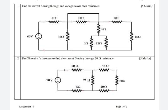 Solved 1 Find the current flowing through and voltage across | Chegg.com