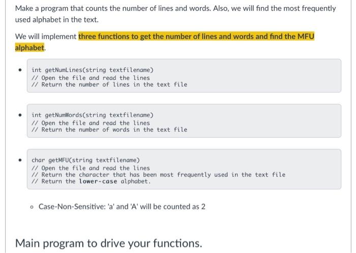 Solved Make a program that counts the number of lines and | Chegg.com