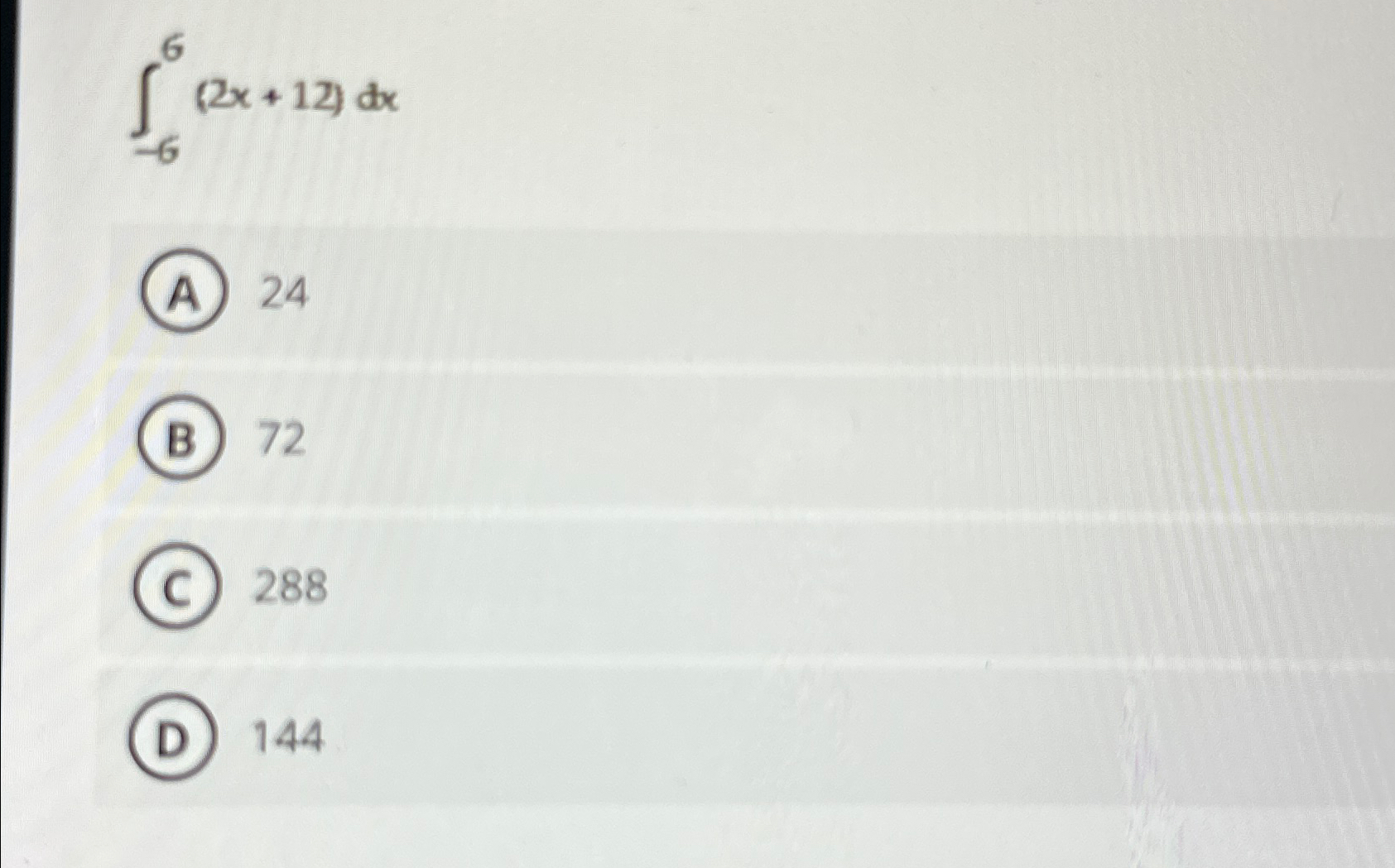 Solved ∫-66(2x+12)dx 2472288 144 | Chegg.com