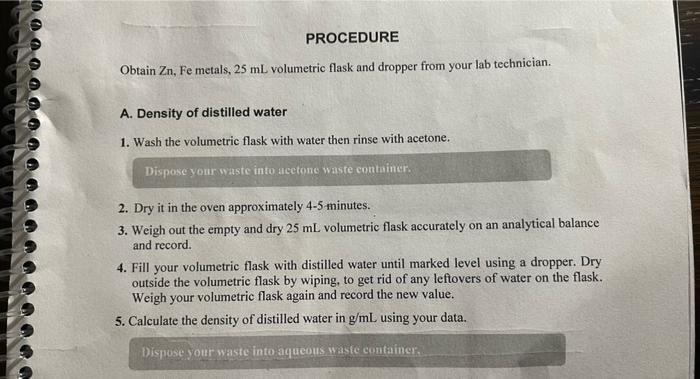 Solved calculate the density of distilled water in g/ml | Chegg.com