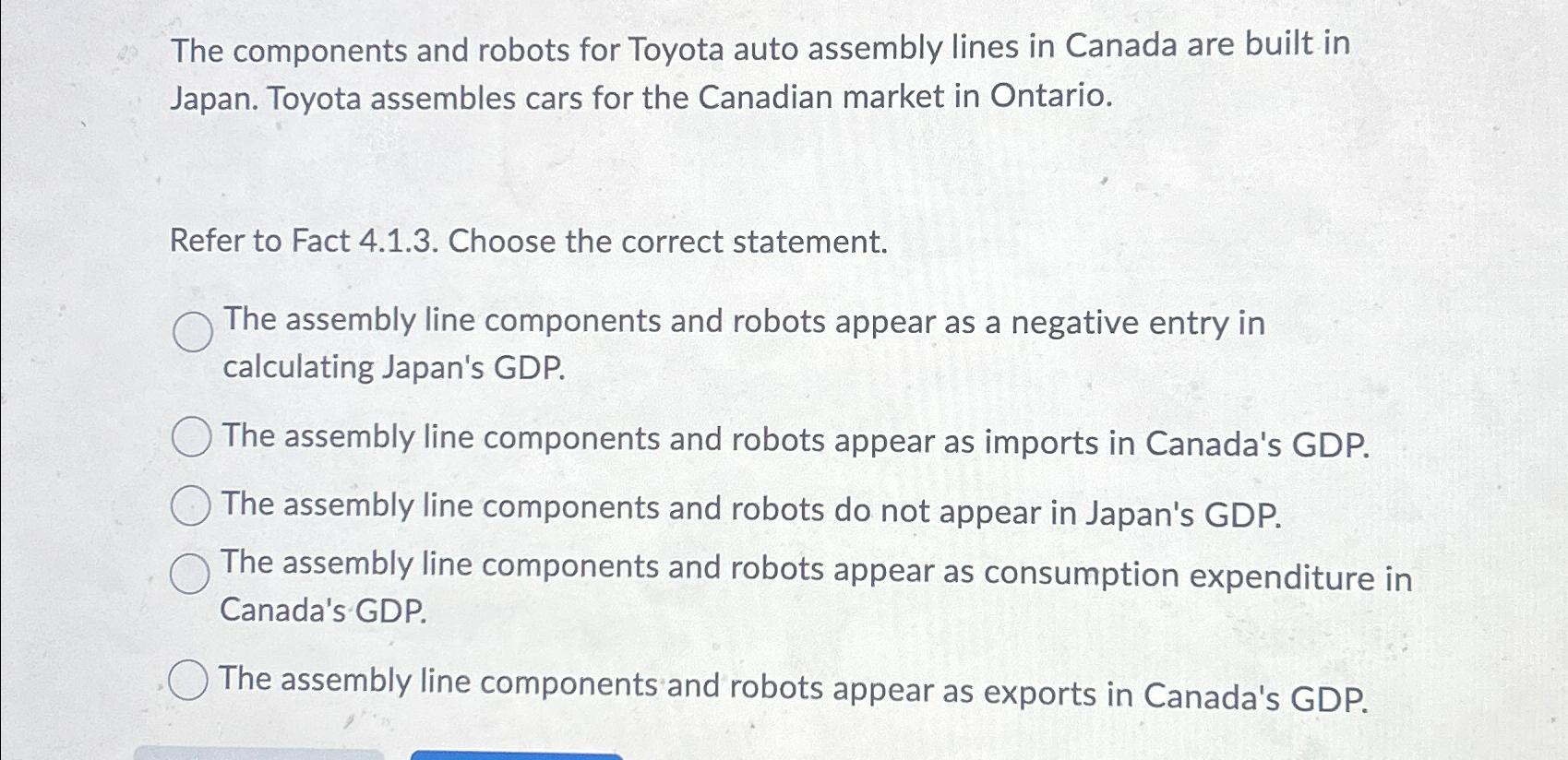 Solved The components and robots for Toyota auto assembly | Chegg.com