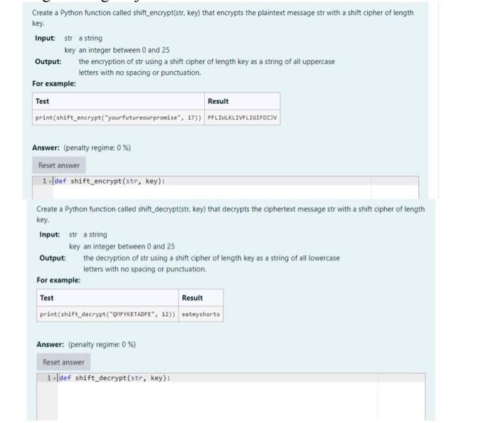 Solved Create a Python function called shift_encrypt(str, | Chegg.com