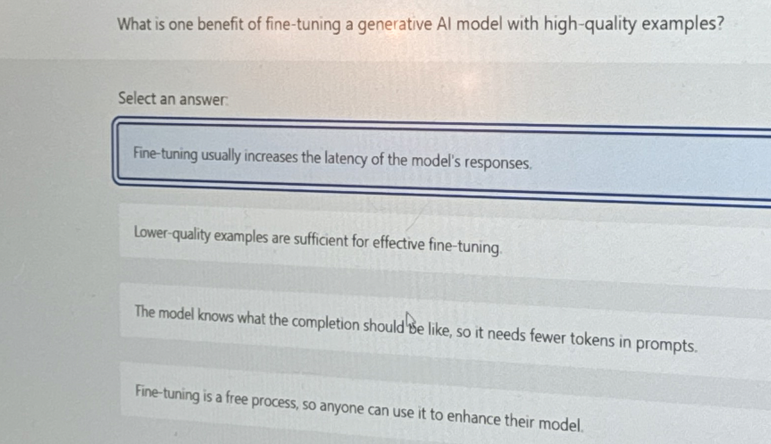 Solved What is one benefit of fine-tuning a generative AI | Chegg.com