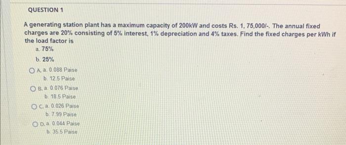 Solved A generating station plant has a maximum capacity of | Chegg.com