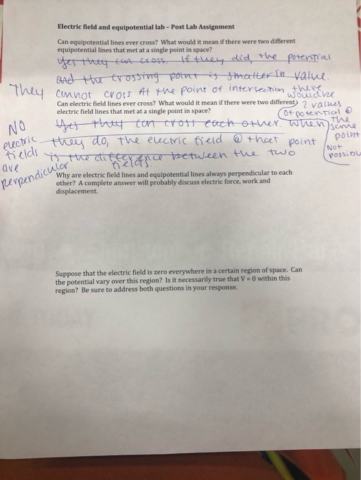 Solved Electric field and equipotential lab - Post Lab | Chegg.com