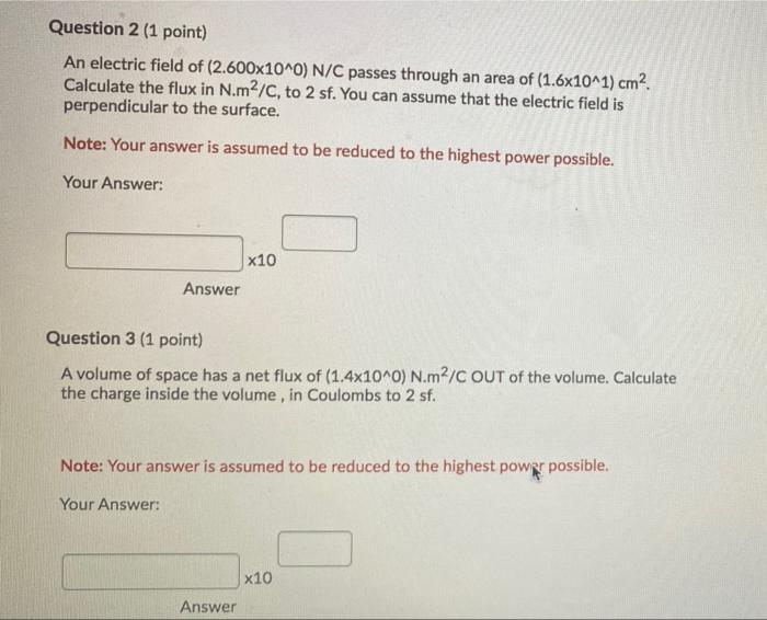 Solved Question 2 (1 point) An electric field of | Chegg.com