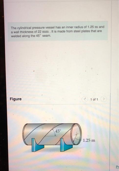 Solved The cylindrical pressure vessel has an inner radius | Chegg.com