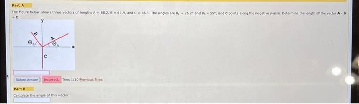 Solved The figure below shows three vectors of lengths A = | Chegg.com