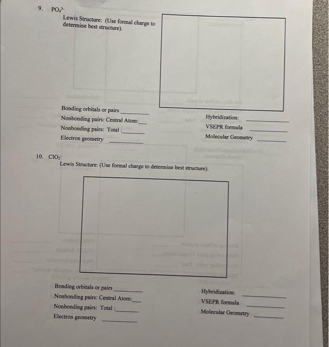 Solved 9. PO43 Lewis Structure: (Use formal charge to | Chegg.com ...