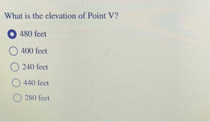 What is the elevation of Point V?
480 feet
400 feet
240 feet
440 feet
280 feet