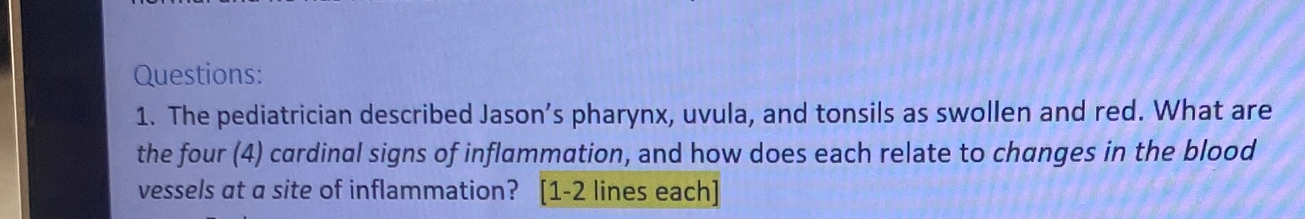 Solved Questions:The pediatrician described Jason's pharynx, | Chegg.com