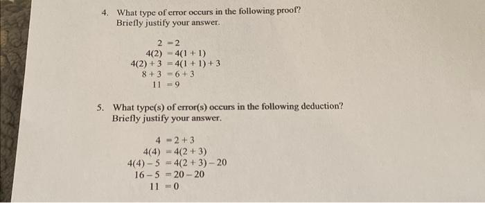 Solved 4. What type of error occurs in the following proof? | Chegg.com