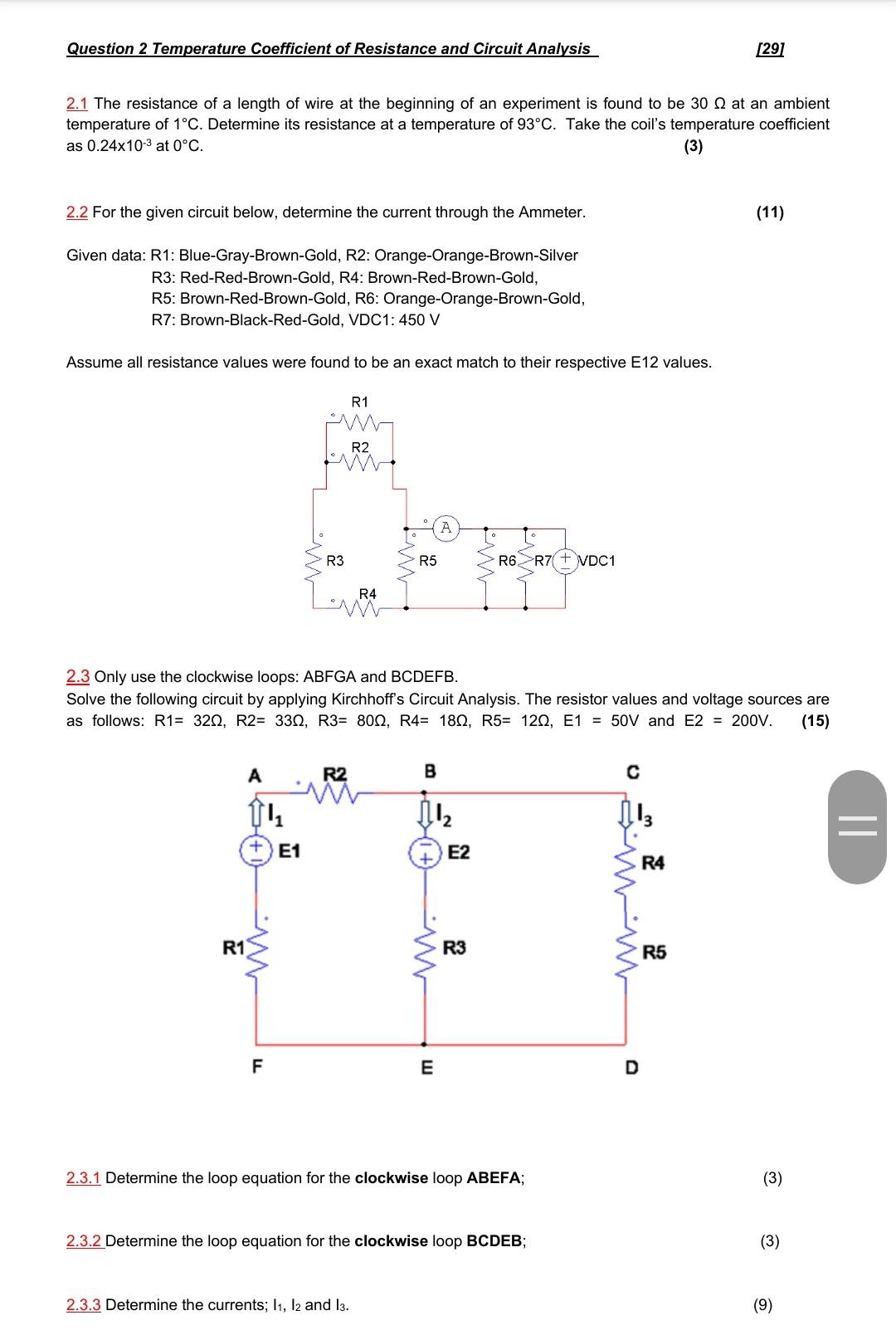 Solved Question 2 Temperature Coefficient of Resistance and | Chegg.com