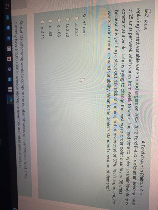 Solved Z Table A Ford dealer in Rialto, CA is replacing