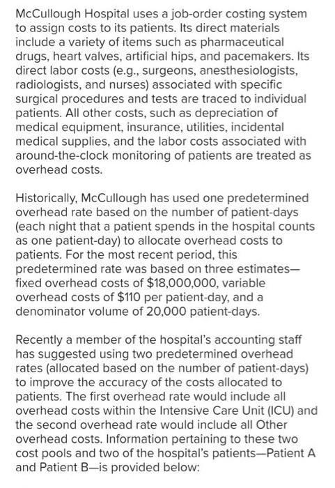 Solved hospital's patients-Patient A and Patient B-is | Chegg.com