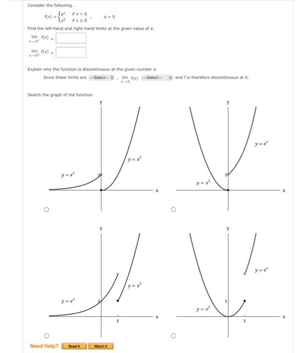 Solved Consider the following. f(x)={exx2 if x