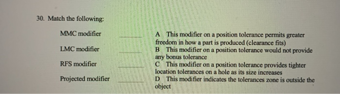 Solved 30. Match the following: MMC modifier LMC modifier | Chegg.com