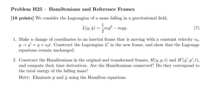 Solved Problem H25 - Hamiltonians and Reference Frames [10 | Chegg.com