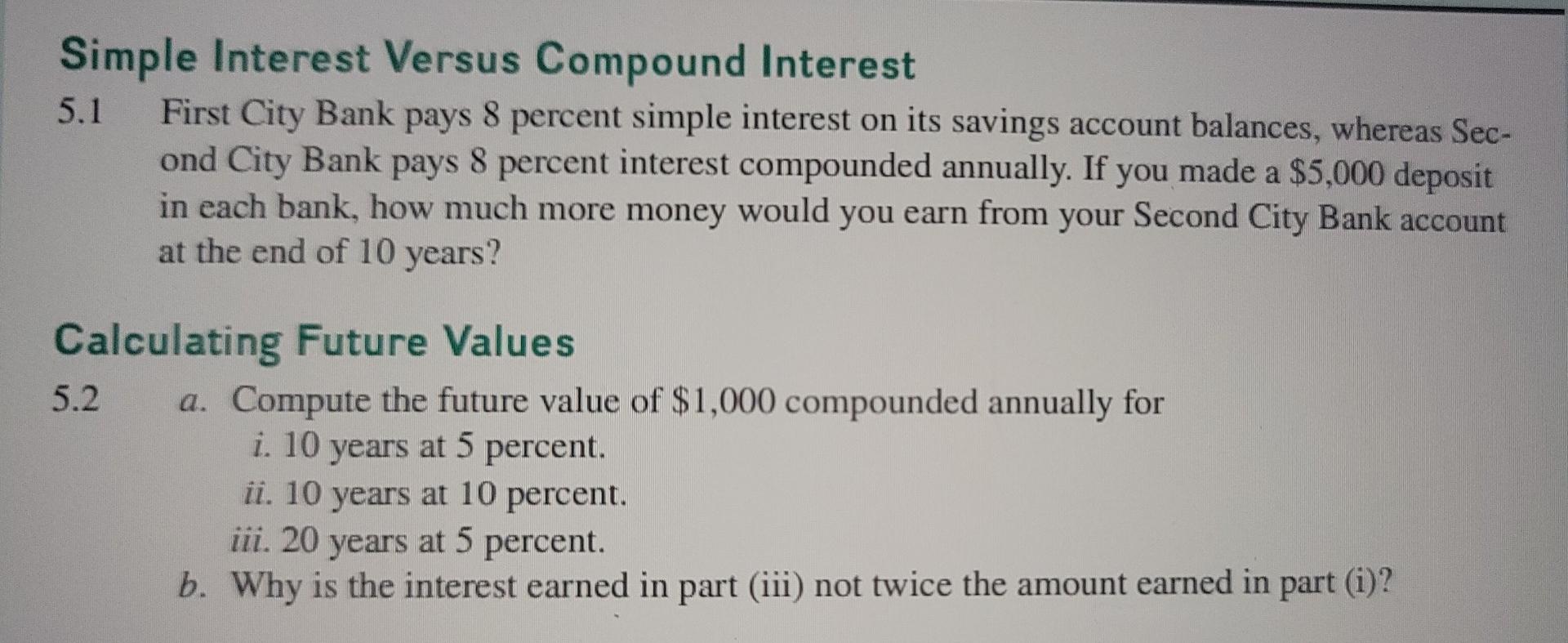 Solved Simple Interest Versus Compound Interest 5.1 First | Chegg.com