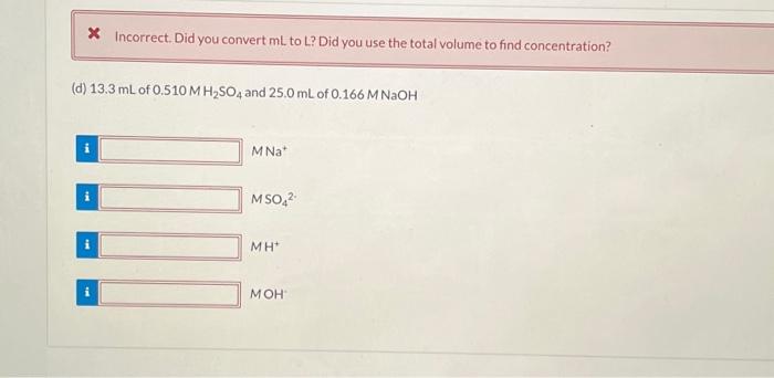 Solved Determine the molar concentration of each ion present | Chegg.com