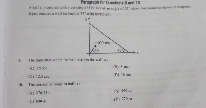 Solved Paragraph for Questions 9 and 10 A ball is projected | Chegg.com