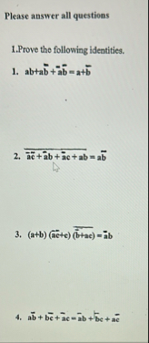 Solved Please answer all questions1.Prove the following | Chegg.com