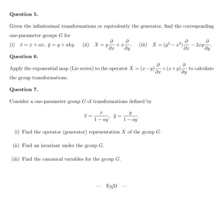 Solved Given the infinitesimal transformations or | Chegg.com