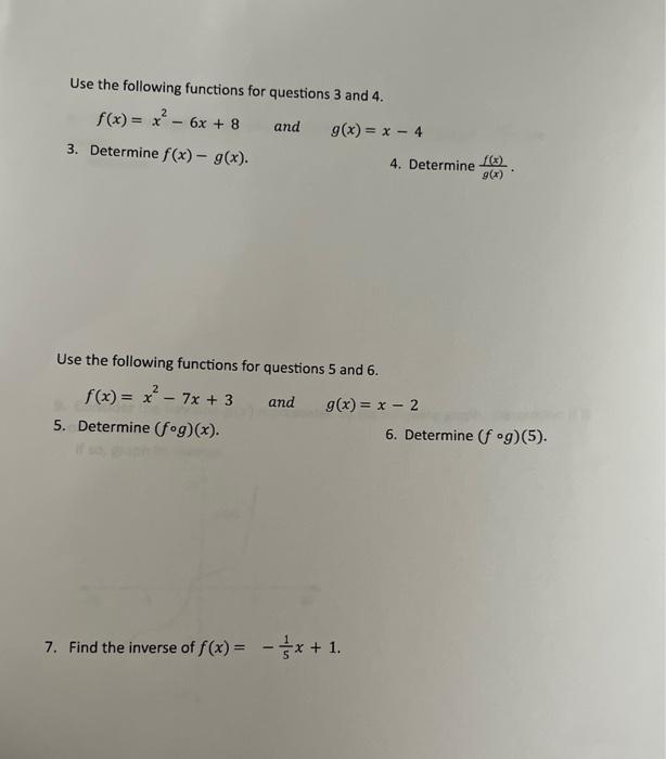 Solved Use the following functions for questions 3 and 4 . | Chegg.com